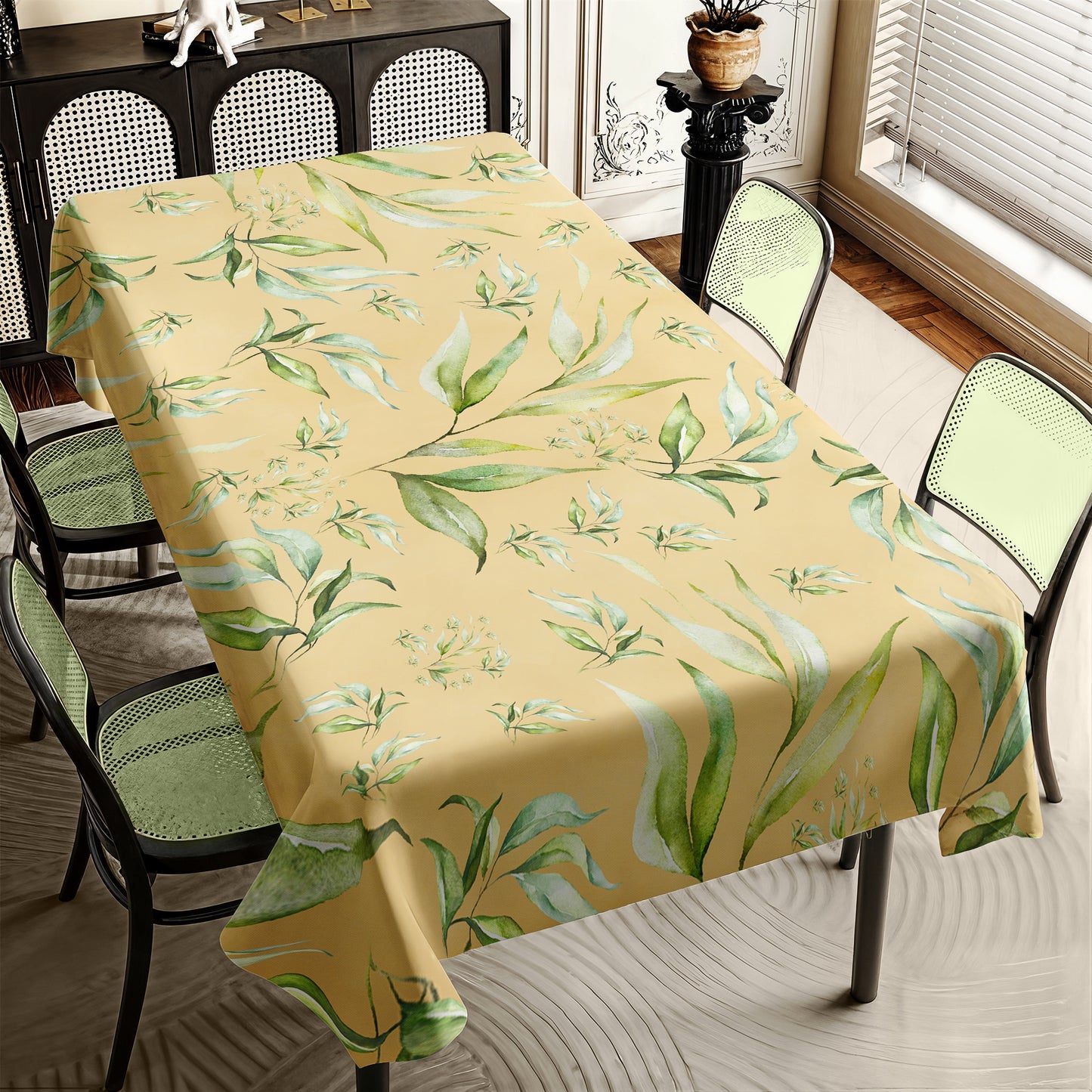 Yellow Tone Green Leaves Pattern Rectangle Tablecloth by Mark van Vuuren