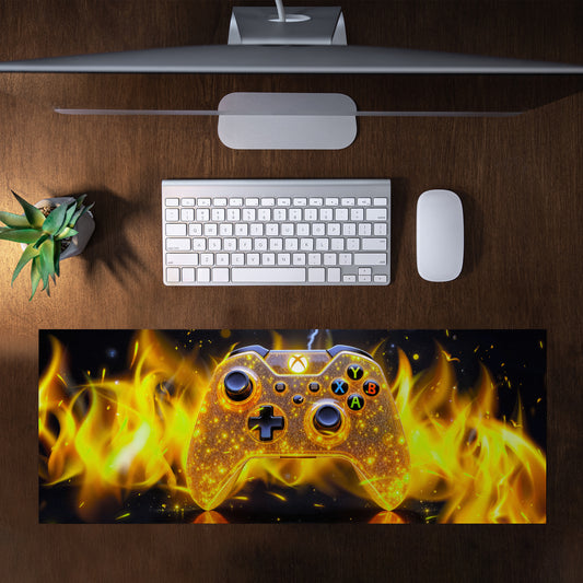 Yellow Xbox Controller Flames Desk Pad