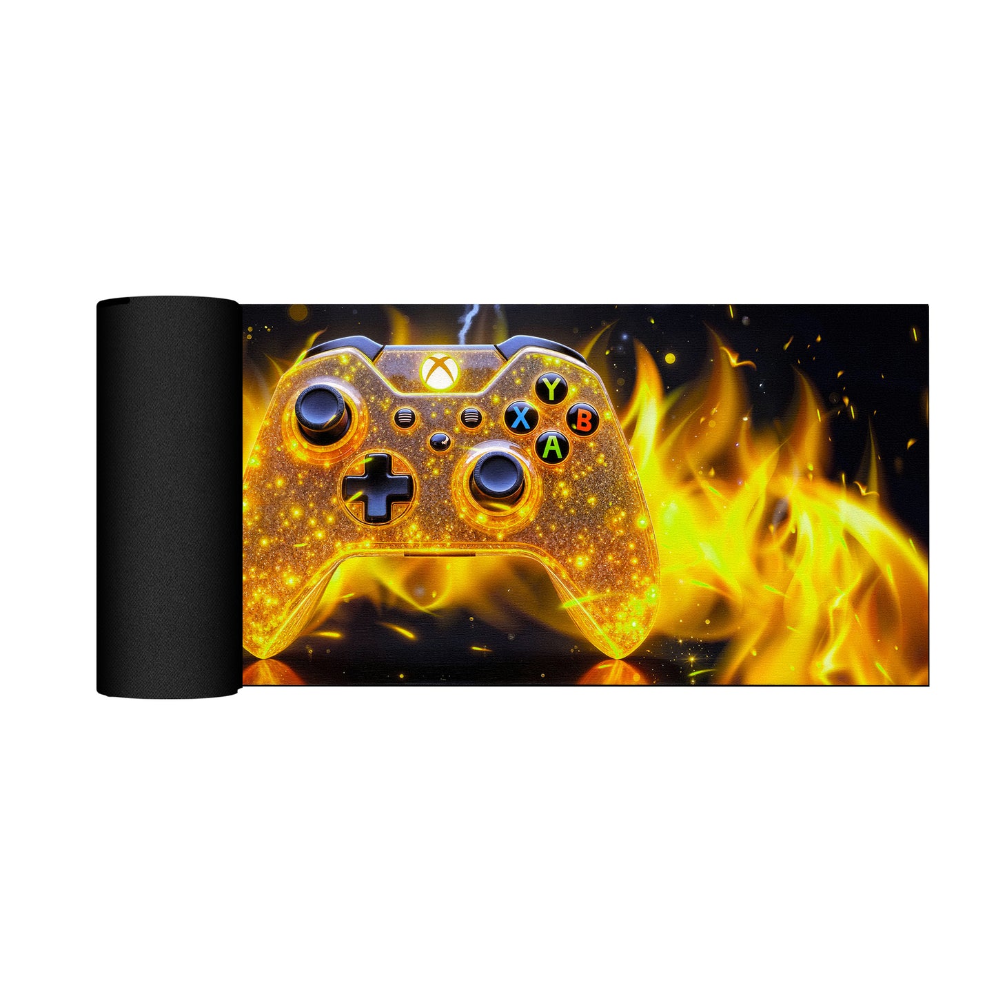 Yellow Xbox Controller Flames Desk Pad