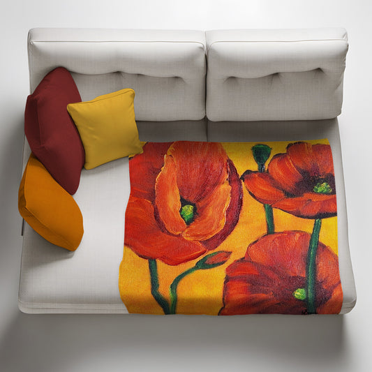 Blossoming Poppies Light Weight Fleece Blanket by Yolande Smith