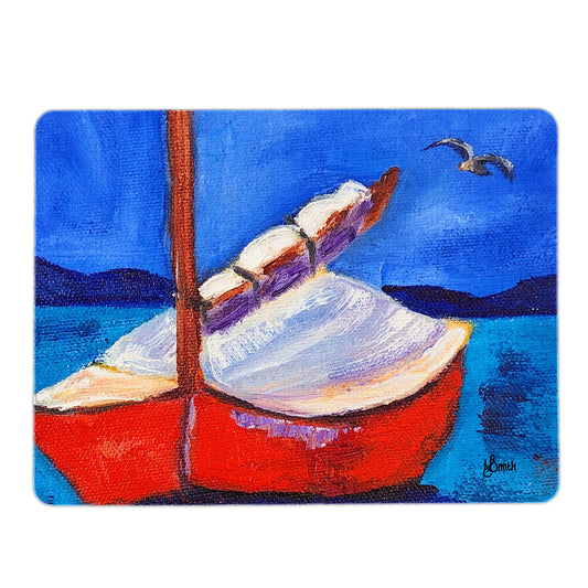Red Boat Mouse Pad By Yolande Smith