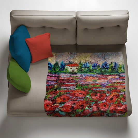 Texture Painted Poppy Field Light Weight Fleece Blanket by Yolande Smith