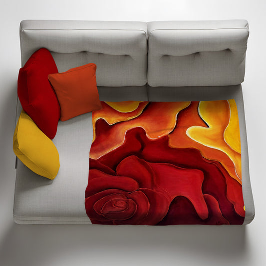 Abstract Red Rose Light Weight Fleece Blanket by Yolande Smith