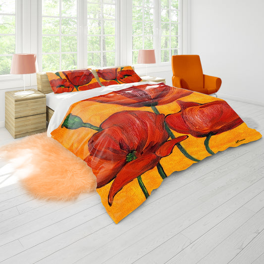 Blossoming Poppies Duvet Cover Set by Yolande Smith