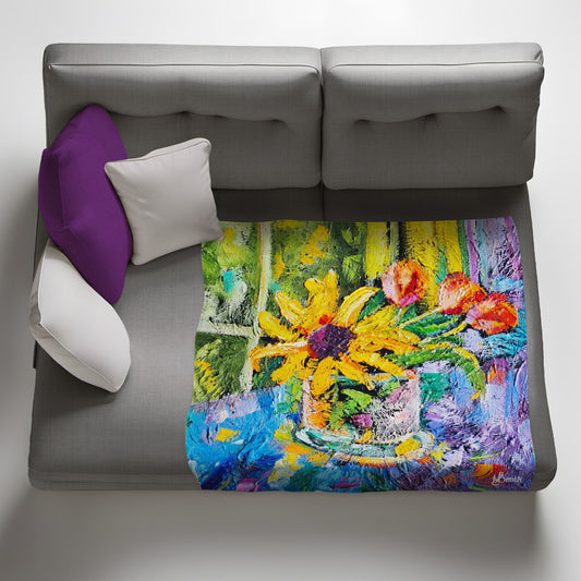Colourful Flowers Light Weight Fleece Blanket by Yolande Smith