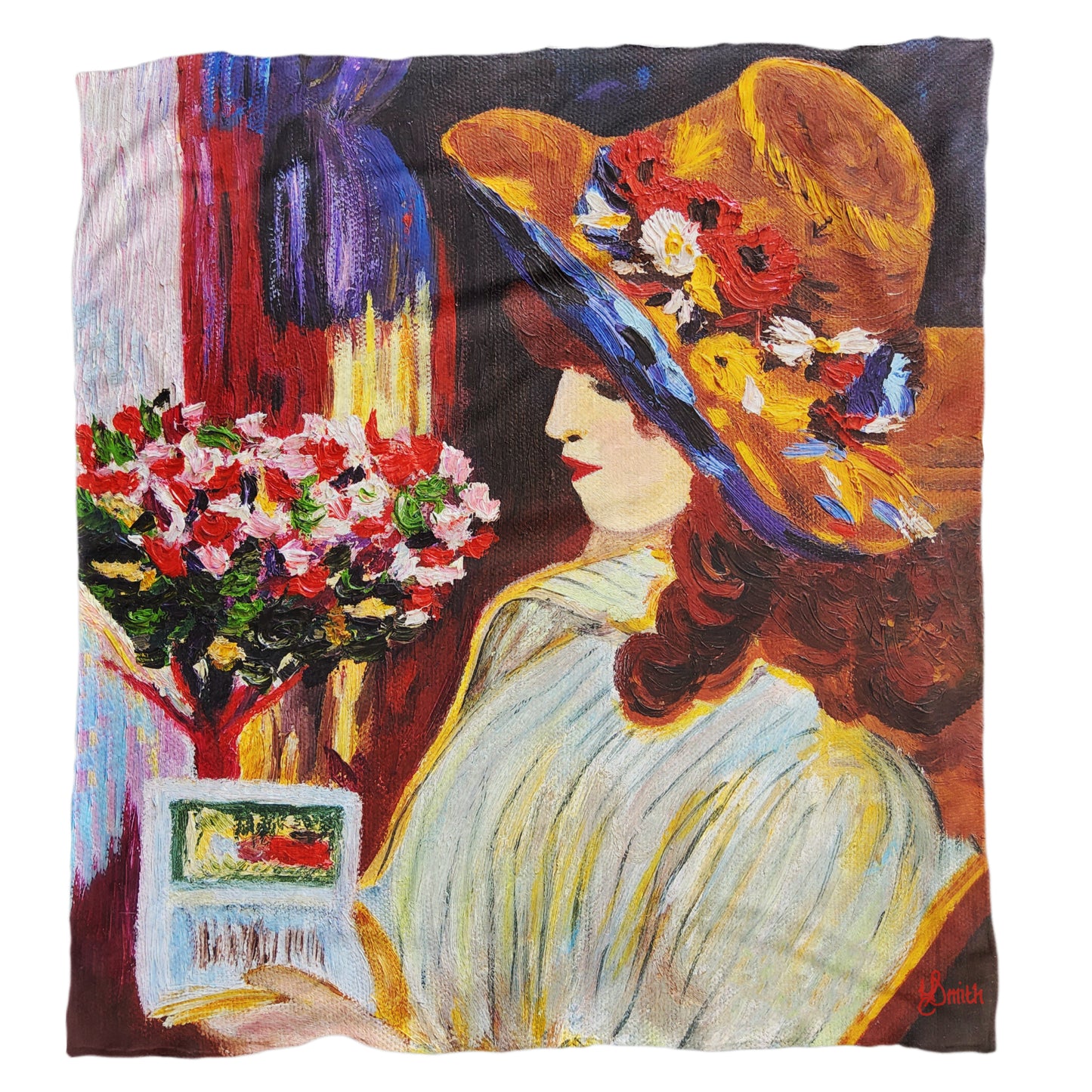 Painted Flower Lady Light Weight Fleece Blanket by Yolande Smith