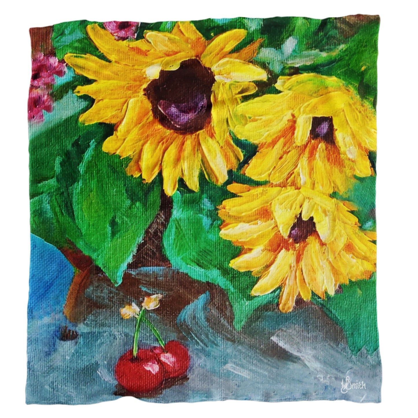 Sunflower Cherry Light Weight Fleece Blanket by Yolande Smith