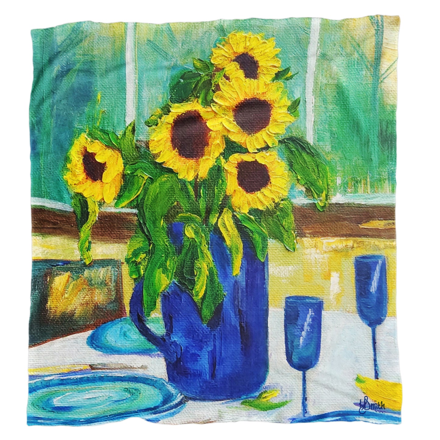 Sunflowers Table Light Weight Fleece Blanket by Yolande Smith