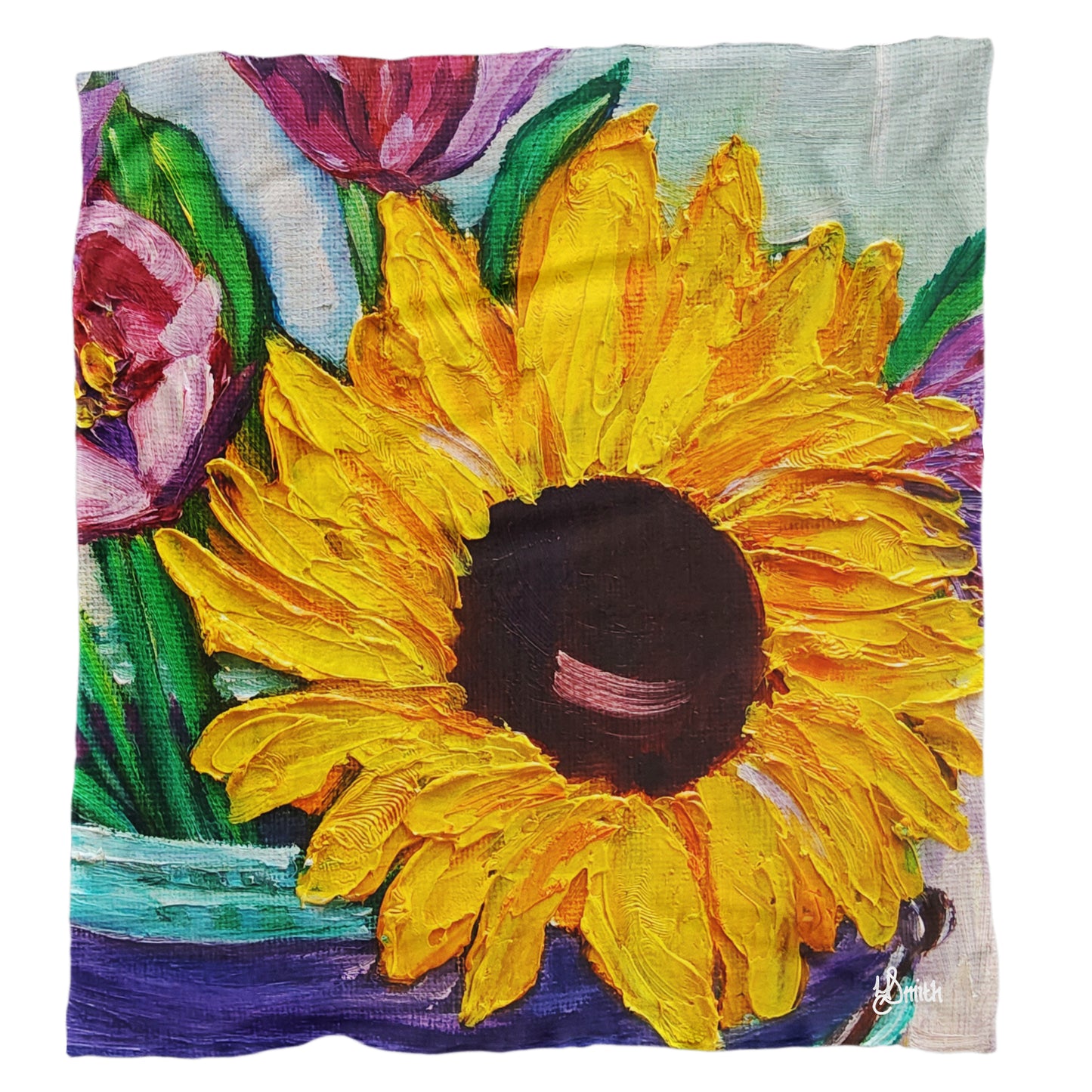 Sunflower with Poppies Light Weight Fleece Blanket by Yolande Smith
