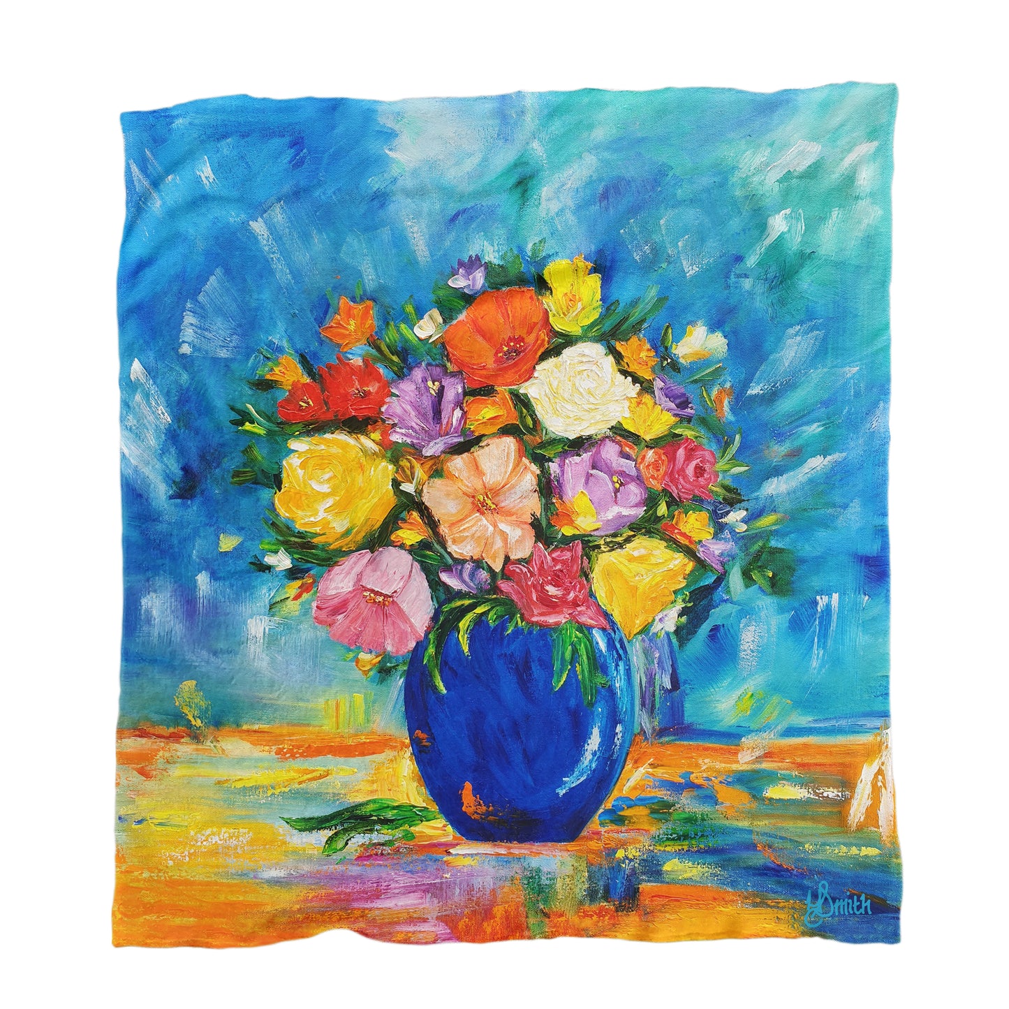 Potted Flowers in Blue  Light Weight Fleece Blanket by Yolande Smith