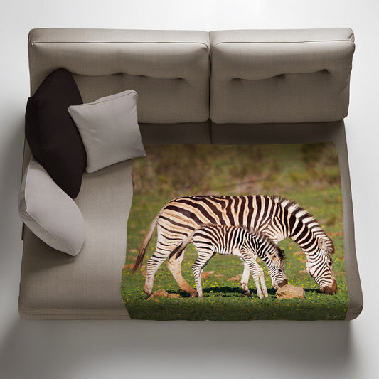 Zebra Mother Baby Wildlife Light weightFleece Blanket By Fanie Heymans