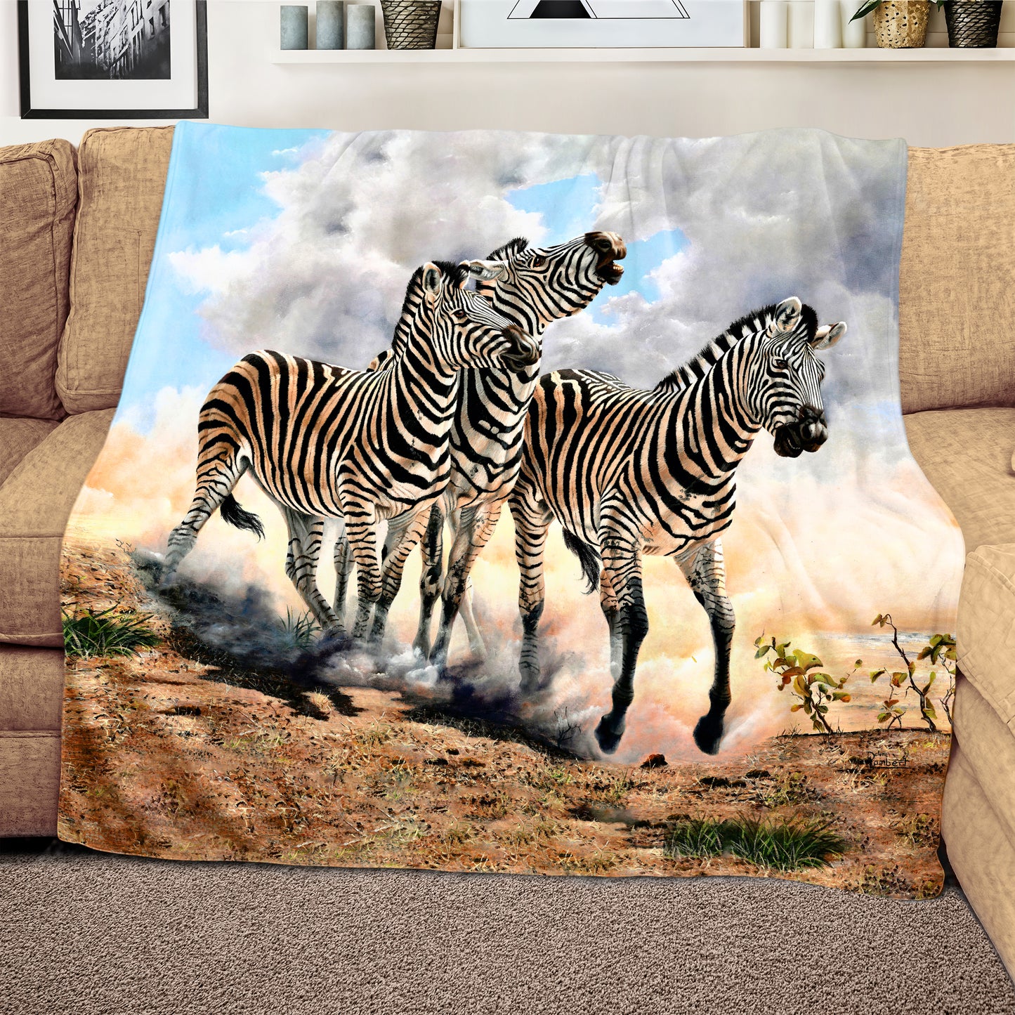 Zebra Light Weight Fleece Blanket by Delene Lambert.