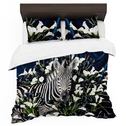 Zebra and Black & White Calla Lily Duvet Cover Set