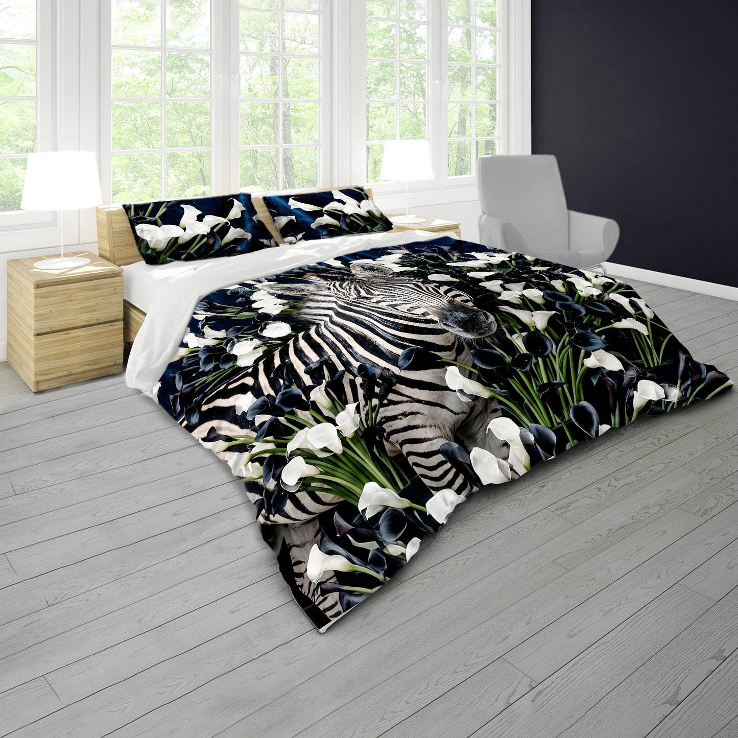 Zebra and Black & White Calla Lily Duvet Cover Set