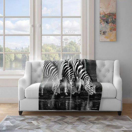 Zebras Drinking Water Light Weight Fleece Blanket by Annette Heymans