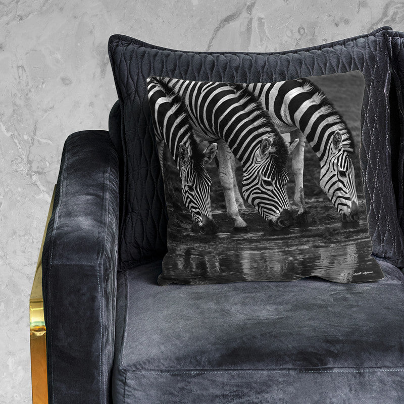 Zebras Drinking Water Luxury Scatter by Annette Heymans