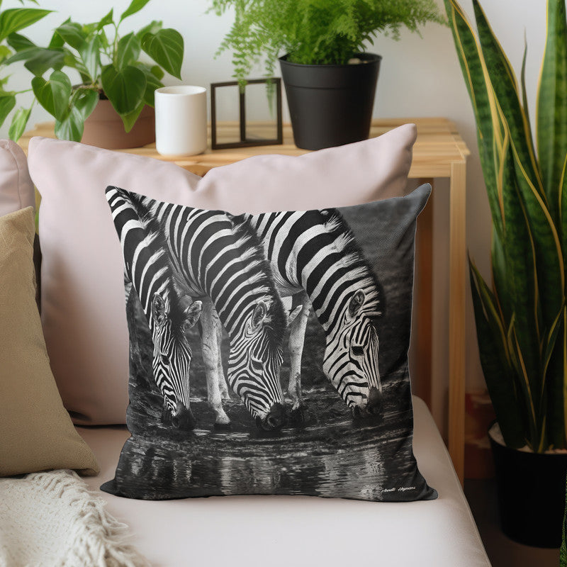 Zebras Drinking Water Luxury Scatter by Annette Heymans