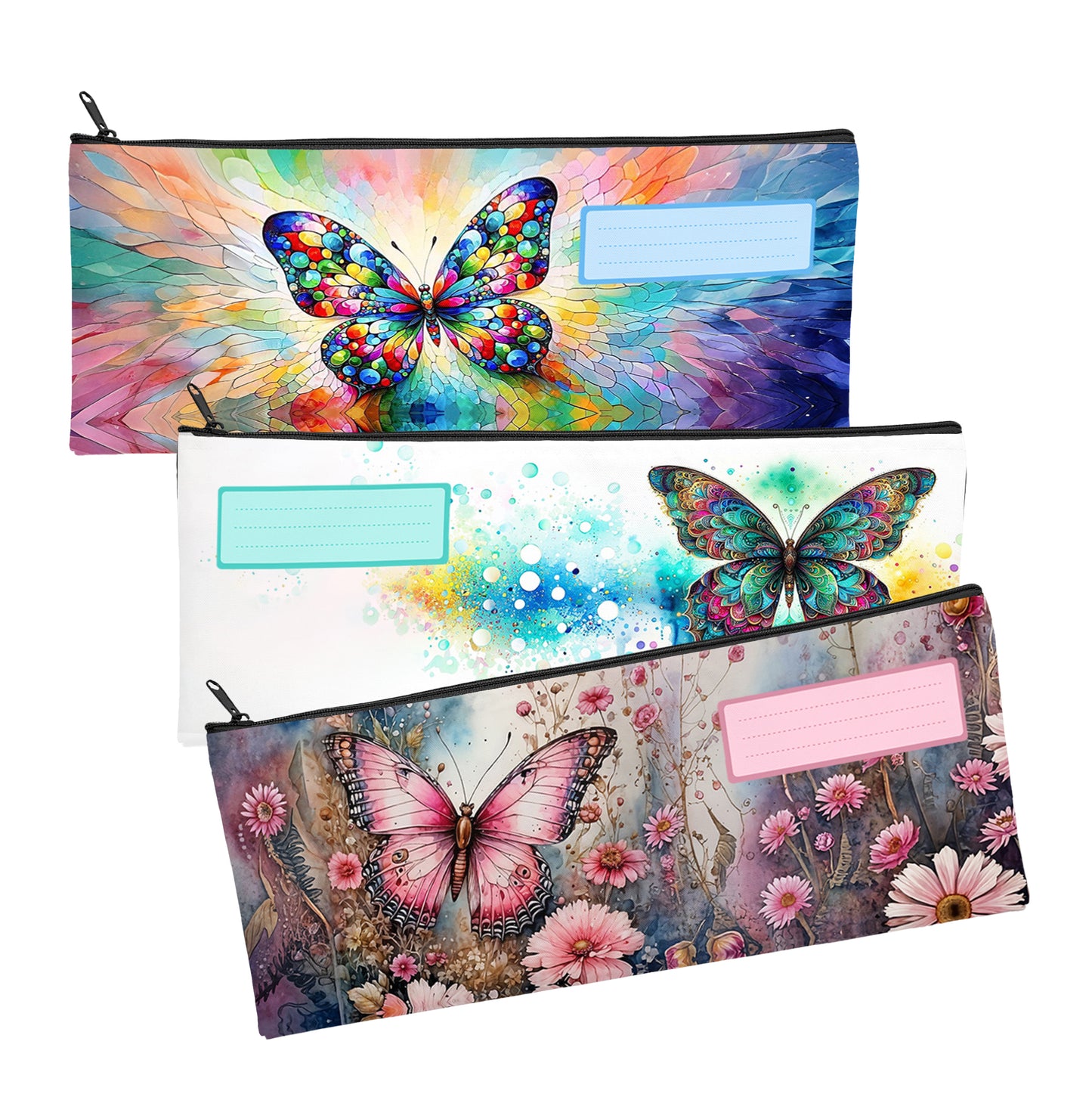 Zip & Go Butterfly Pencil Bags Set of 3