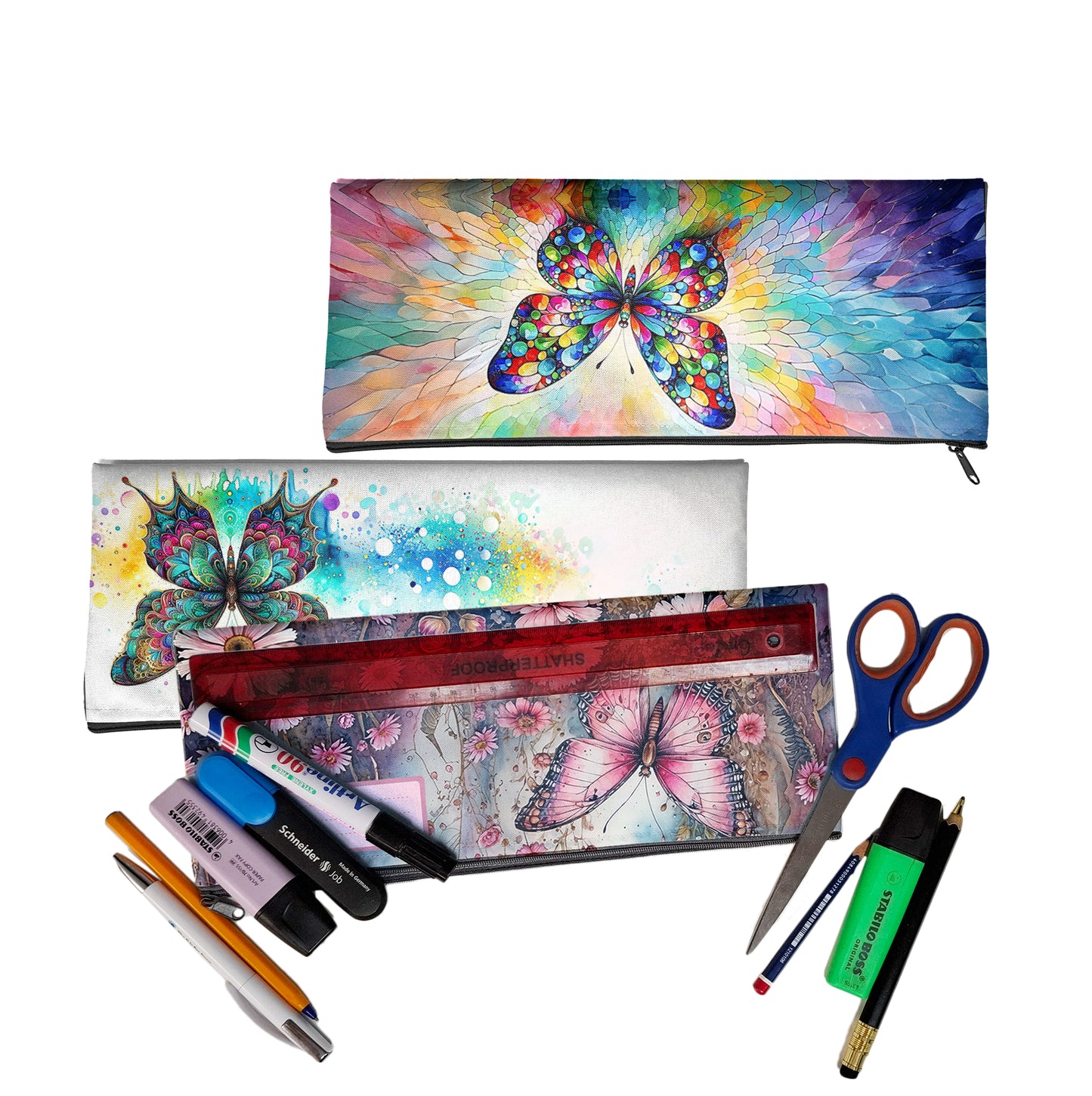 Zip & Go Butterfly Pencil Bags Set of 3