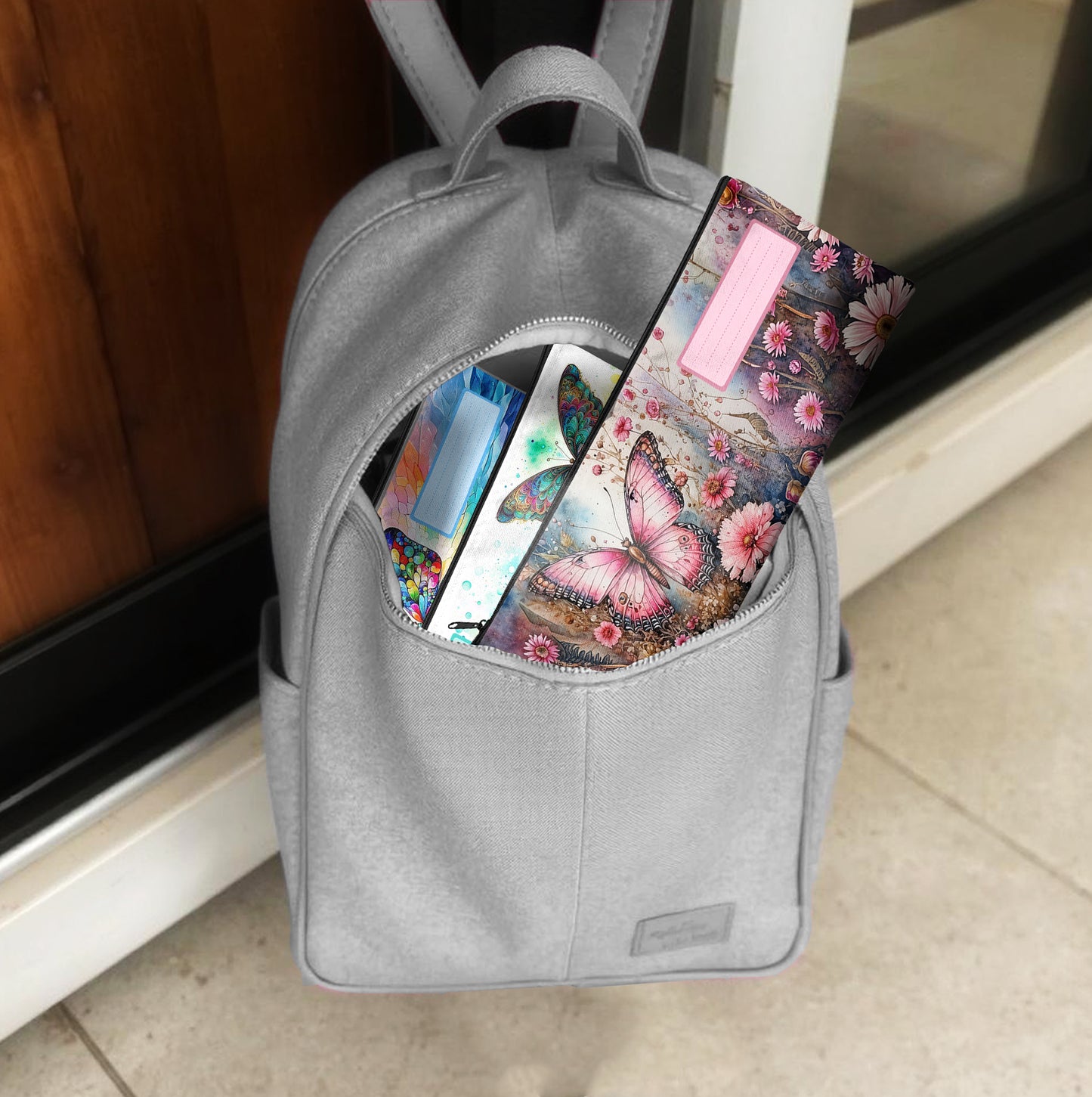 Zip & Go Butterfly Pencil Bags Set of 3