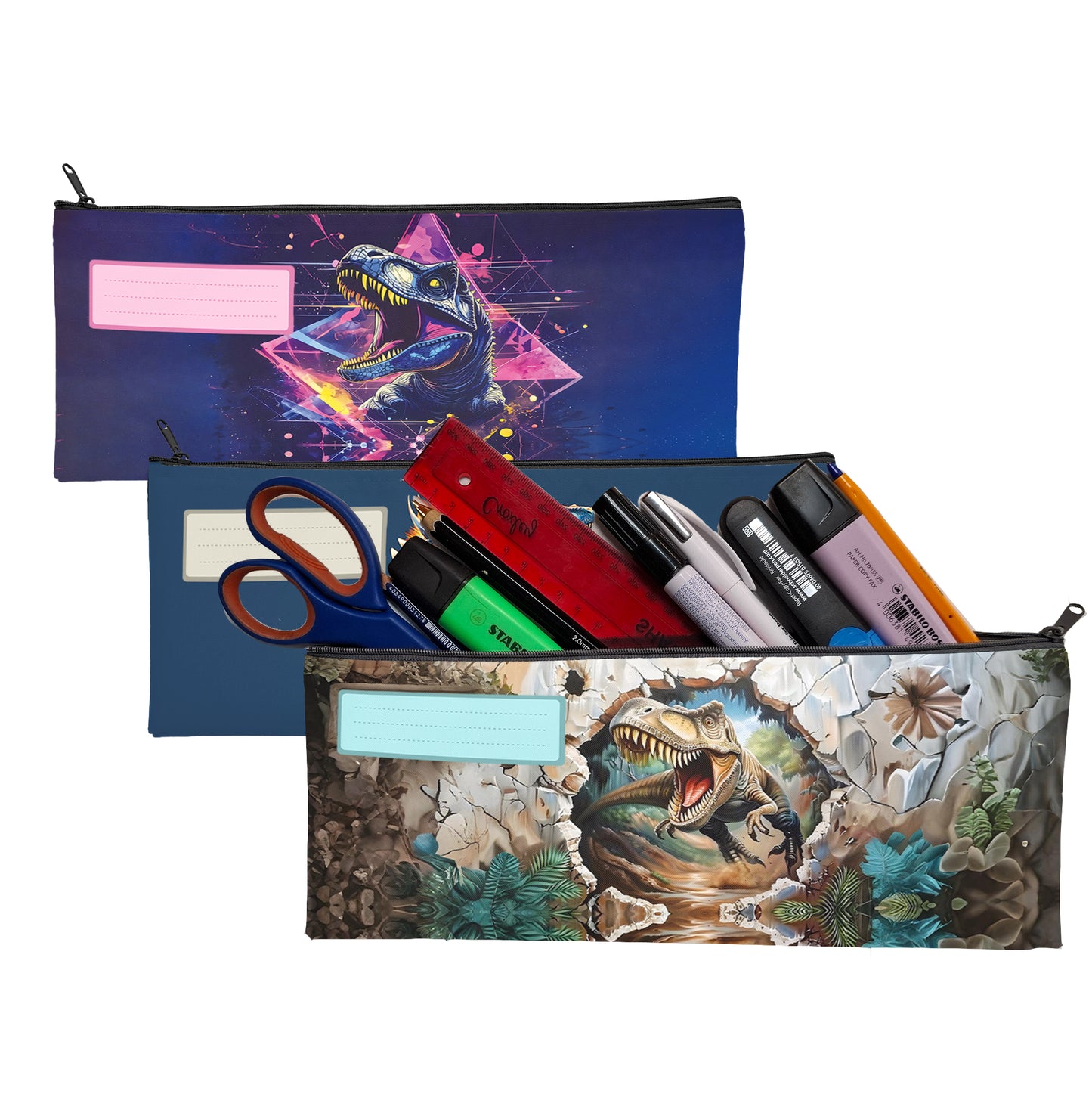 Zip & Go Dino Pencil Bags Set of 3