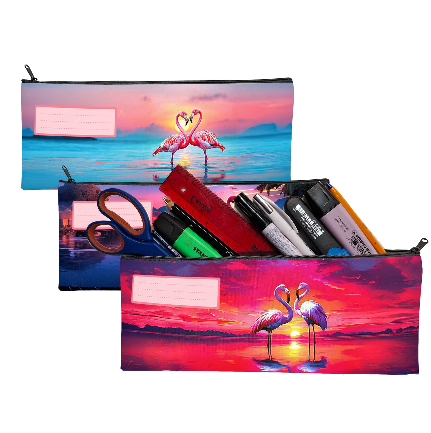 Zip & Go Flamingo Pencil Bags Set of 3