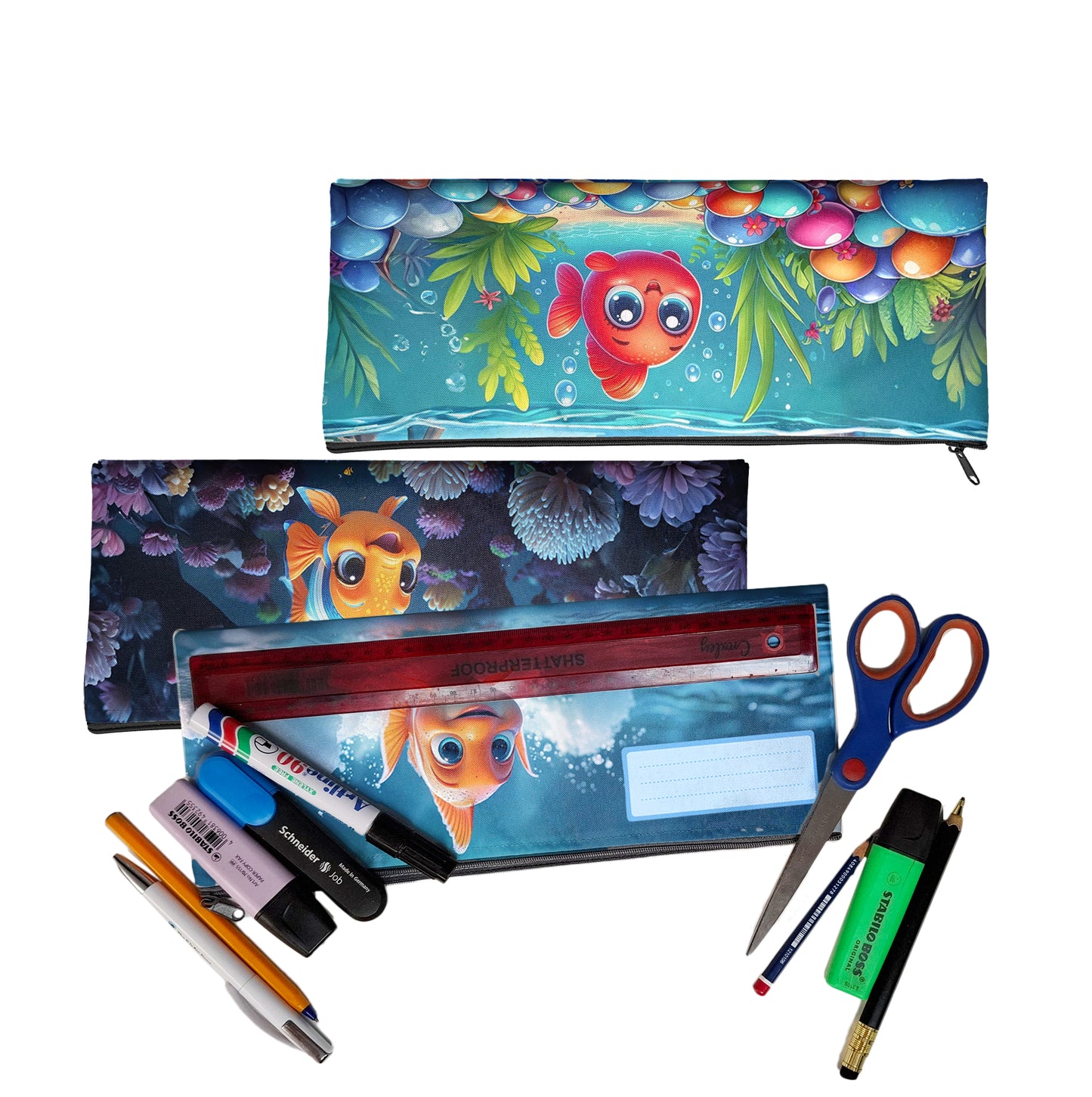 Zip & Go Friendly Fish Pencil Bags Set of 3