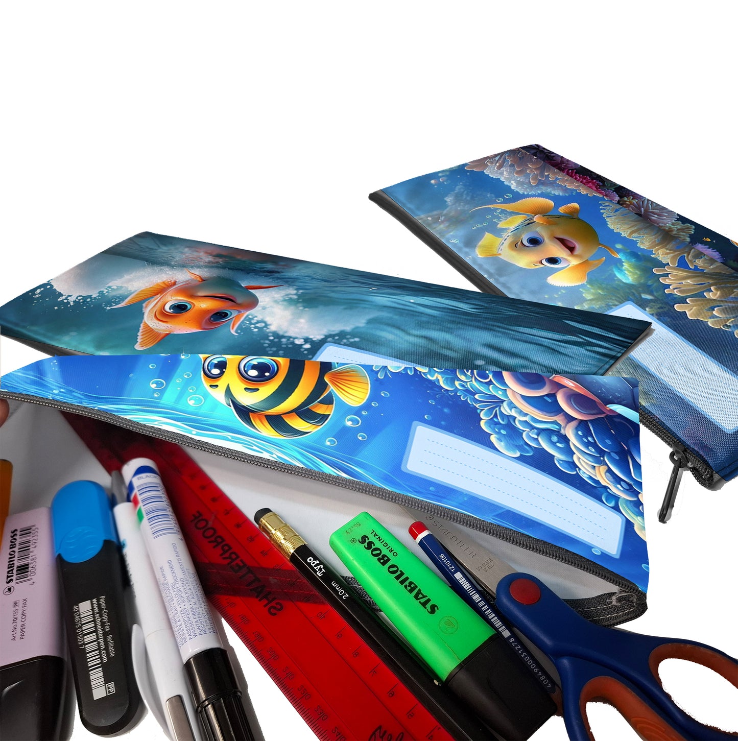 Zip & Go Friendly Fish Pencil Bags Set of 3