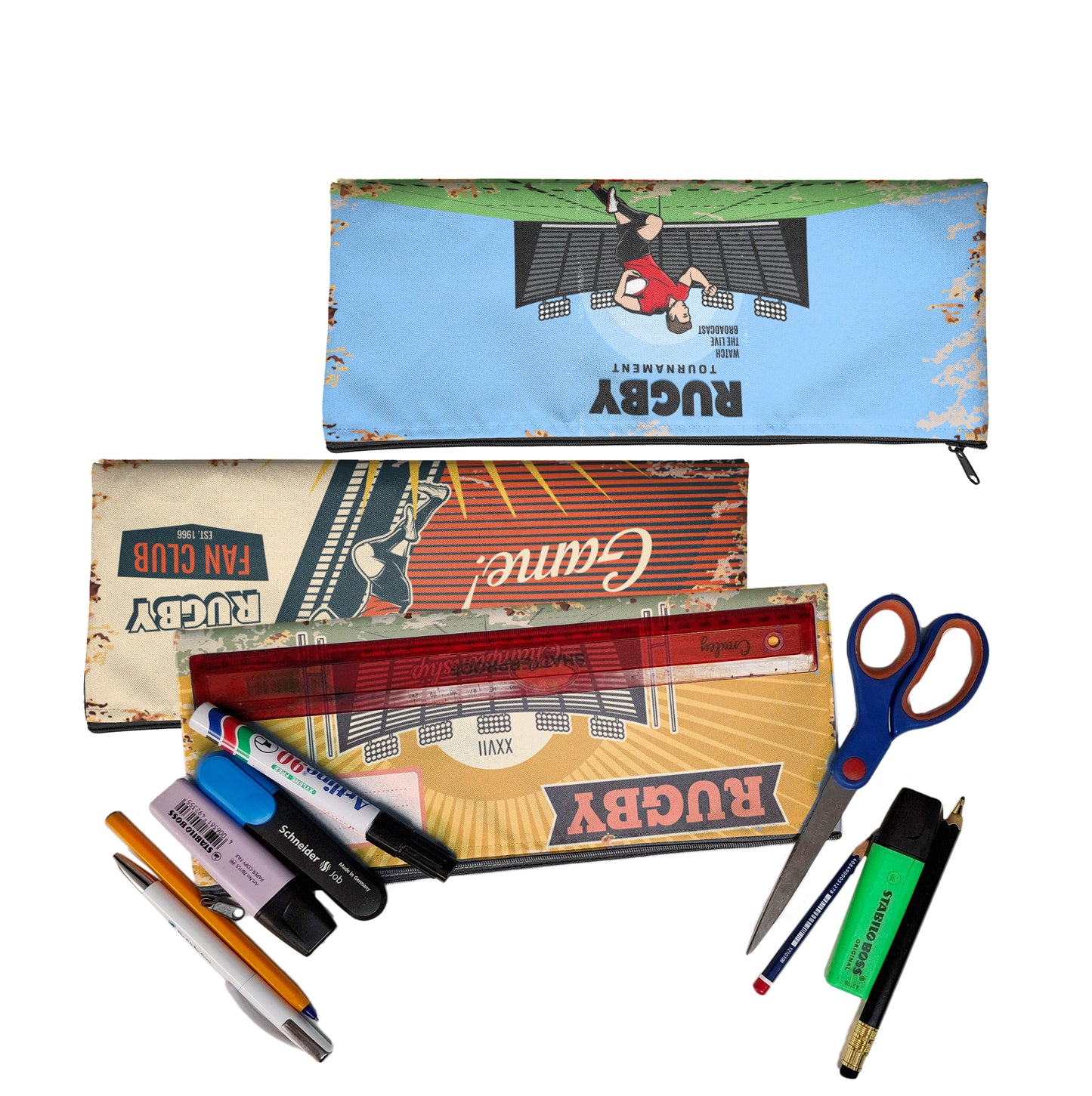 Zip & Go Rugby Pencil Bags Set of 3
