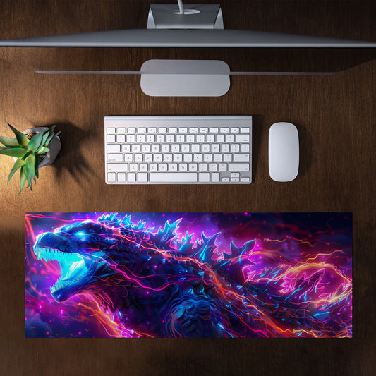 Cyberneon Godzilla by Wikus Schalkwyk Large Desk Pad