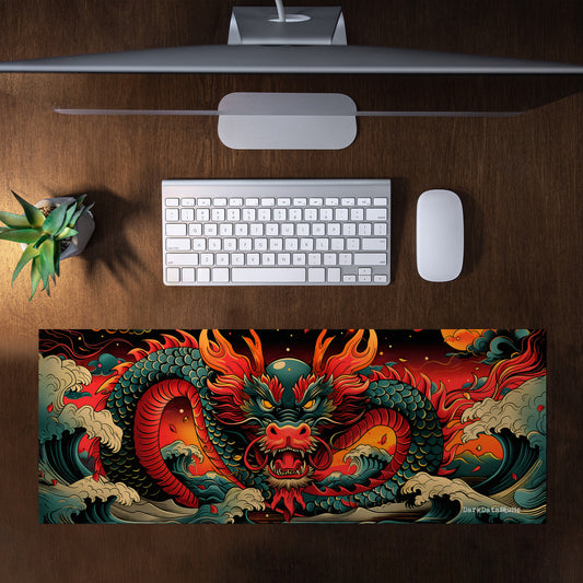 Blue Dragon by Wikus Schalkwyk Large Desk Pad
