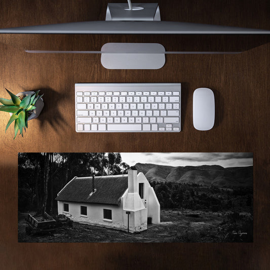 farm building africa black whitea Large Desk Pad By Fanie Heymans