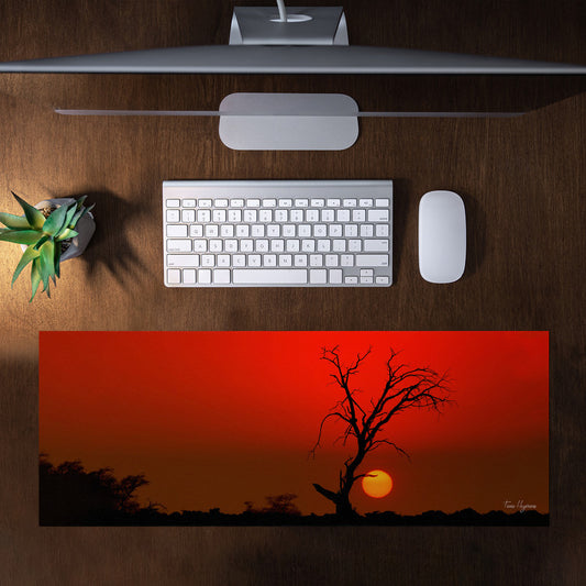 kgalagadi red sunset dead tree Large Desk Pad By Fanie Heymans