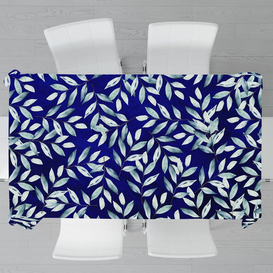 Royal Blue Waterpainted Leaves Rectangle Tablecloth by Mark Van Vuuren
