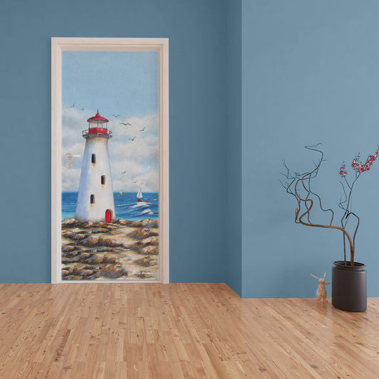Decoupage - Lighthouse Sail Boat By Stella Bruwer Door