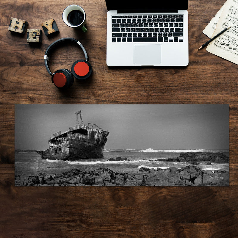 Shipwreck West Coast Black and White Large Desk Pad By Fanie Heymans