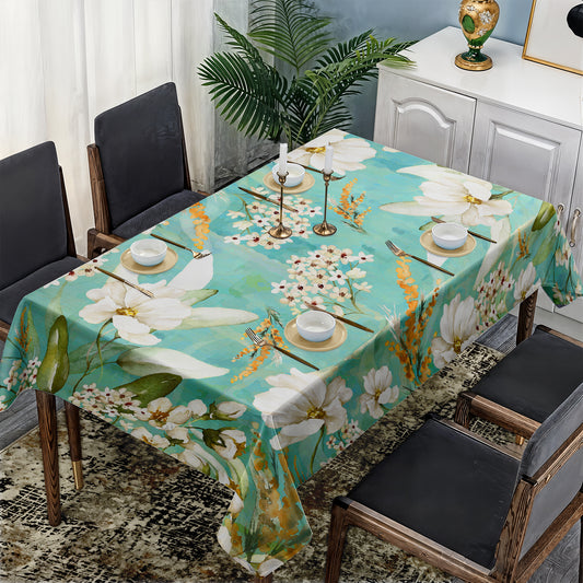 Pastel Teal Flower Pattern Rectangle Tablecloth by Mark van Vuuren