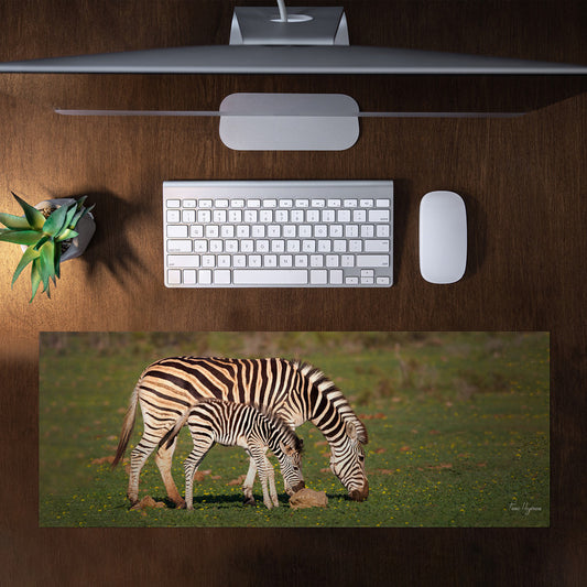 zebra mother baby wildlife Large Desk Pad By Fanie Heymans