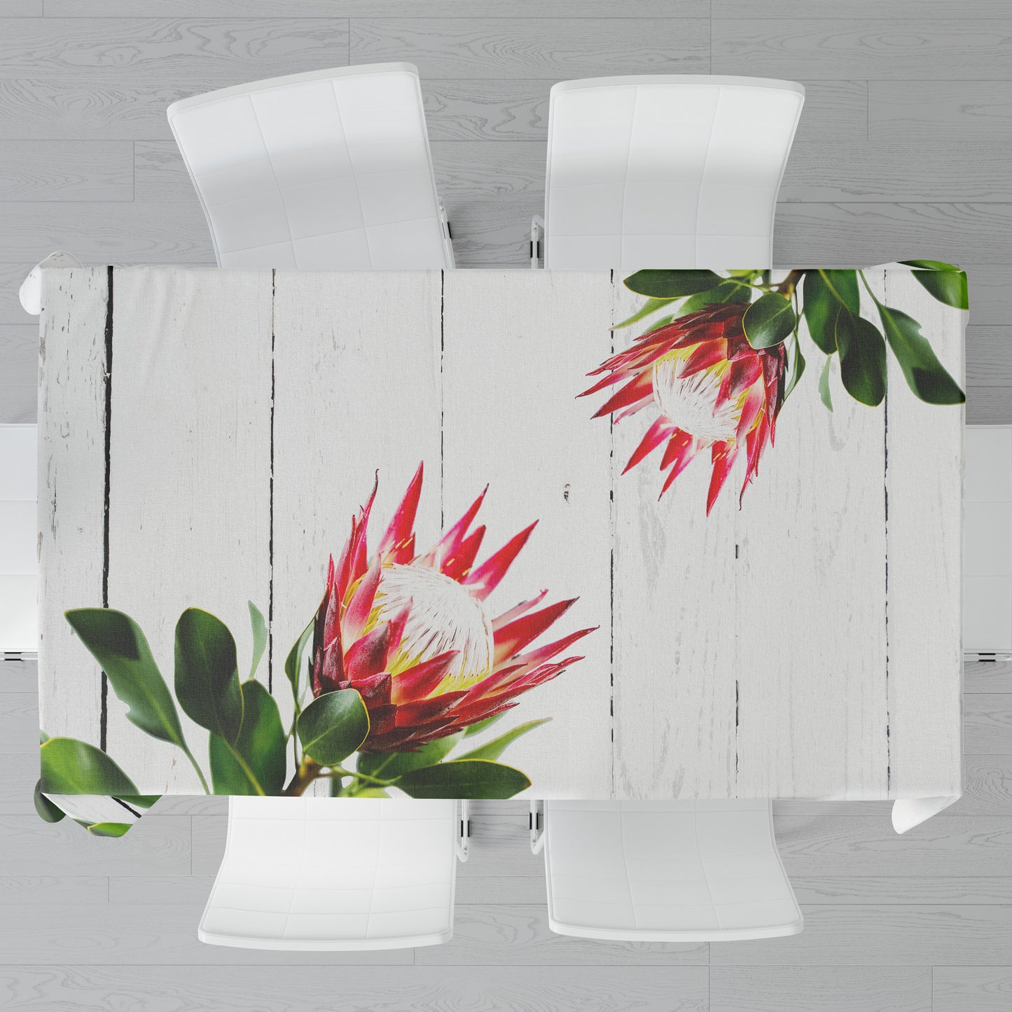 Proteas on White Wood Rectangle Tablecloth