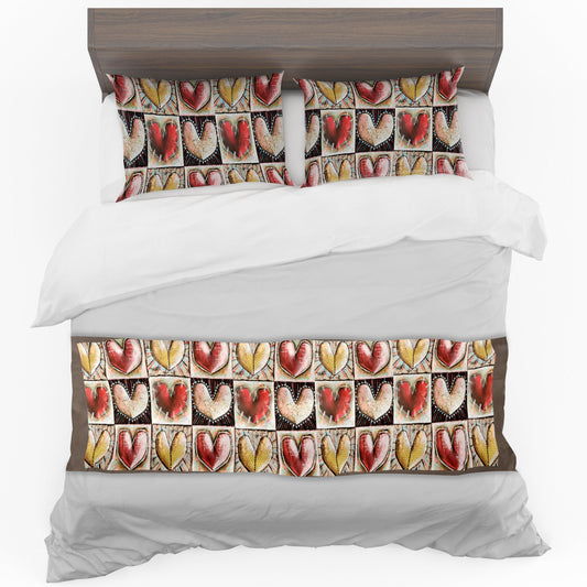 Abstract Heart Pattern Bed Runner and Optional Pillowcases