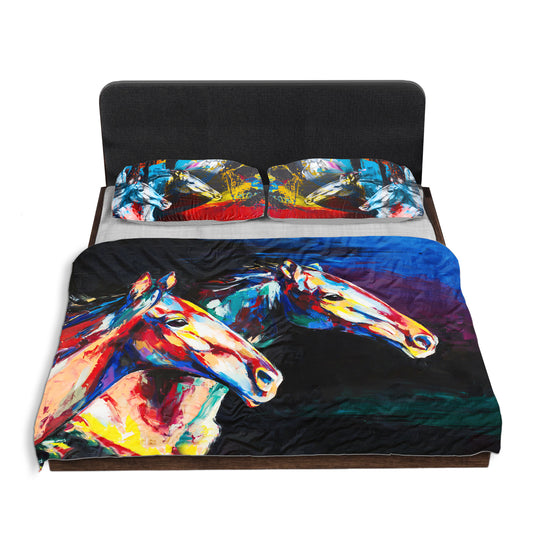 Abstract Painted Horses Duvet Cover Set