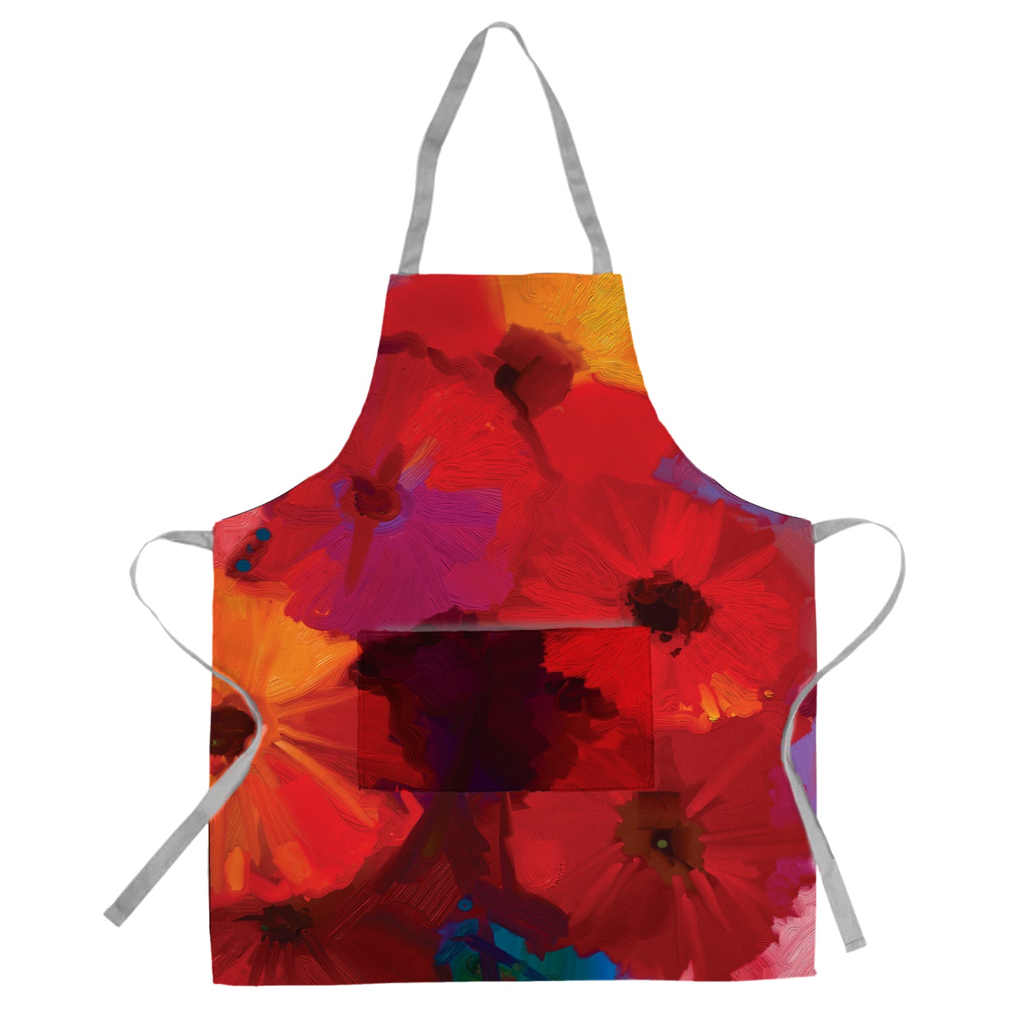 Abstract Painted Red Flowers Medium Length Apron