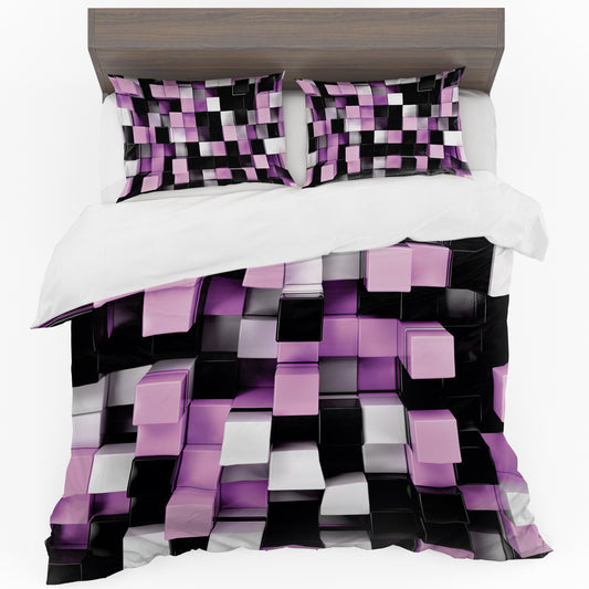 Abstract Purple Cubes Duvet Cover Set