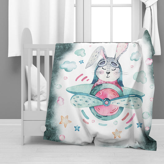 Airplane Rabbit Minky Blanket