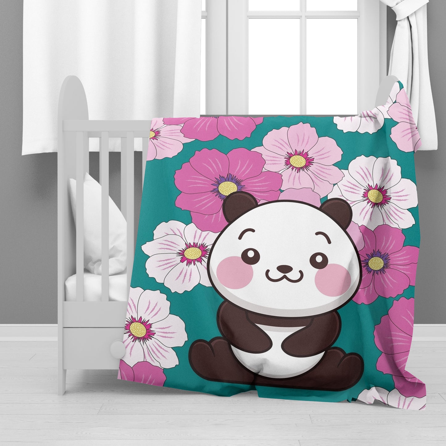 Floral Panda Minky Blanket By Mark van Vuuren