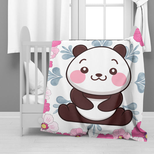 White Floral Panda Minky Blanket By Mark van Vuuren