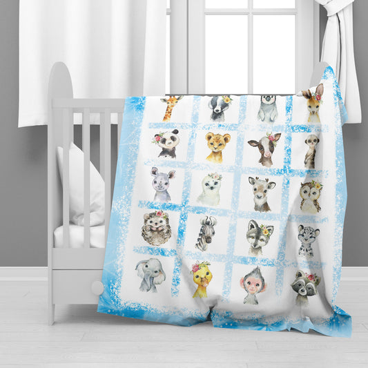 Blue Animal Friends Minky Blanket