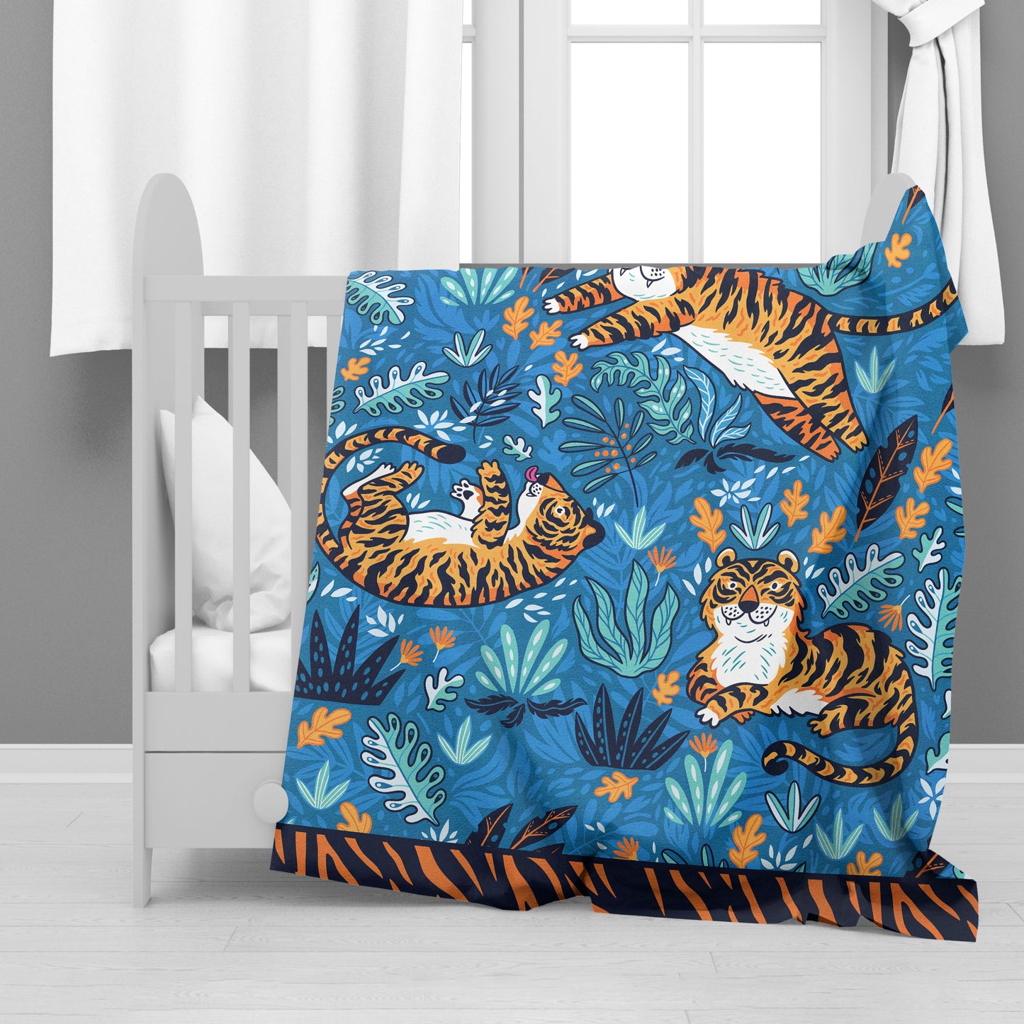 Blue Jungle Tiger Minky Blanket