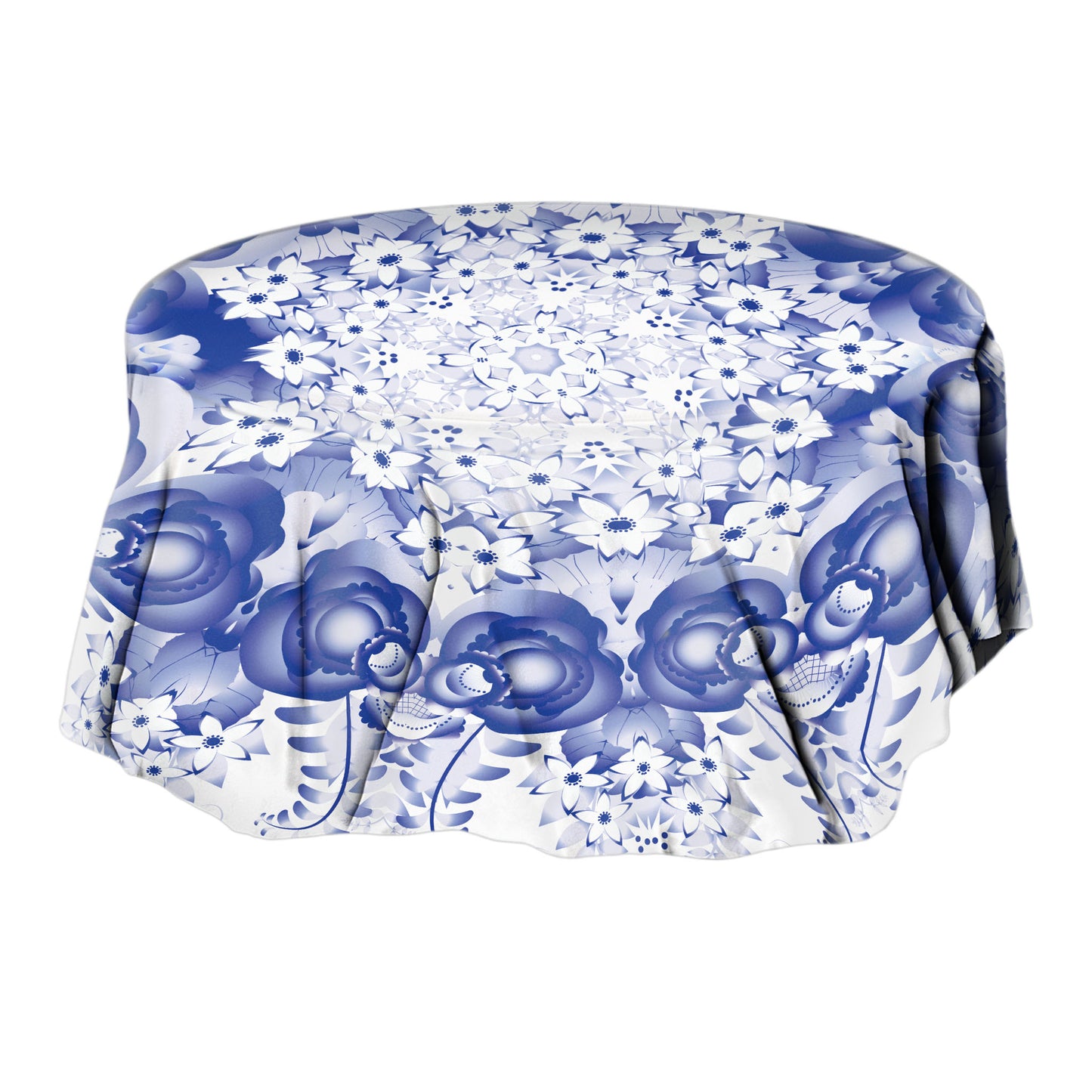 Blue Floral Pattern Round Tablecloth