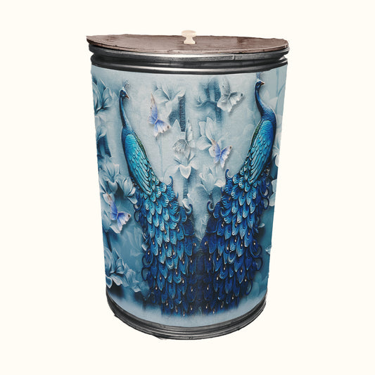 Blue Peacock Decoupage Drum Cover